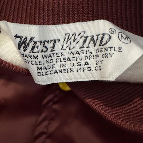 Vintage 80s West Wind Satin Jacket Maroon Snap Button Made in USA Mens Medium - Picture 4 of 8